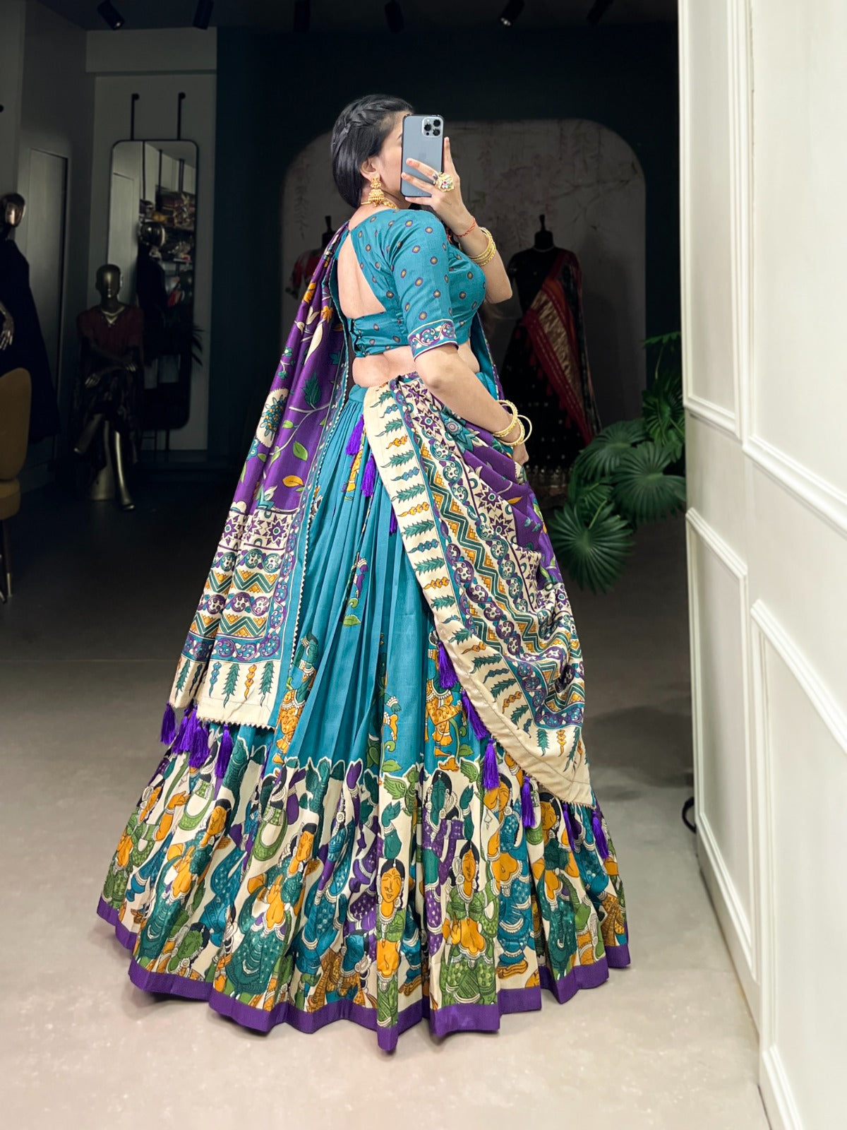 KalamKari Print Tussar Silk (Lehengas) Chaniya Choli