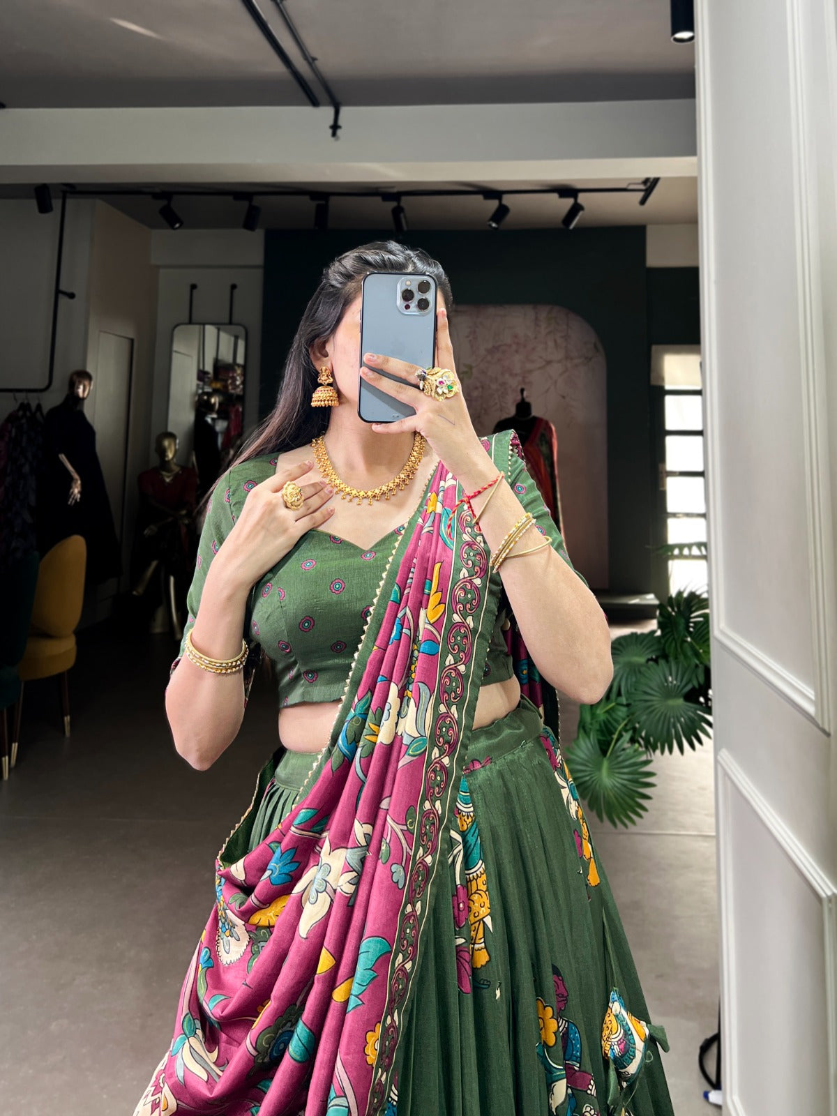 KalamKari Print Tussar Silk (Lehengas) Chaniya Choli