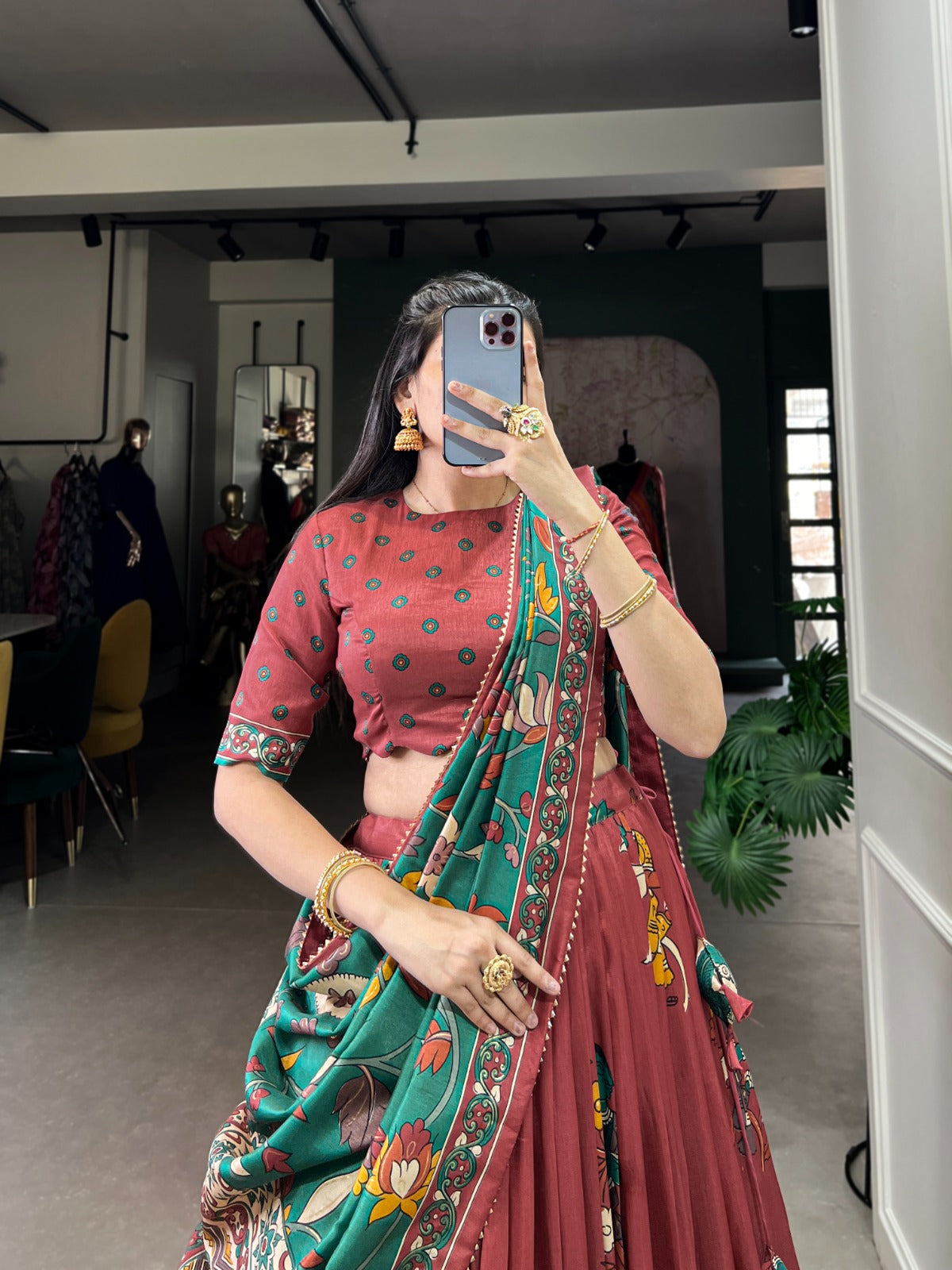 KalamKari Print Tussar Silk (Lehengas) Chaniya Choli