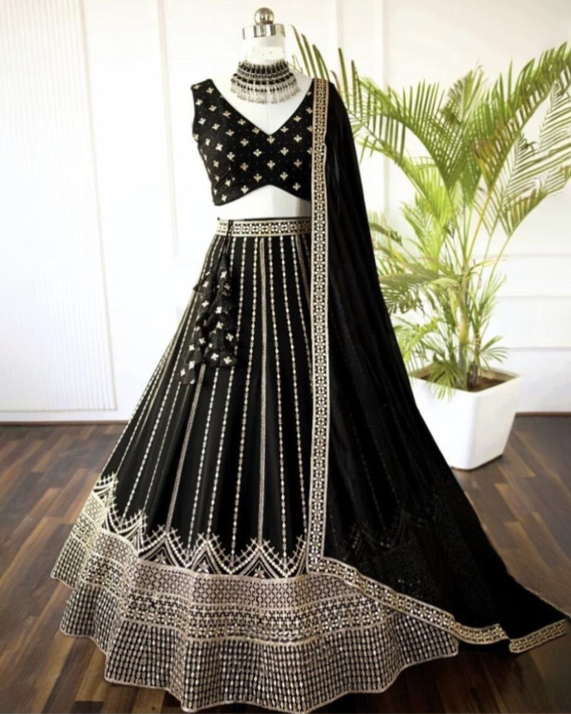 Black Wedding Lehenga Choli with Sequins and Jari Embroidery by FEALDEAL