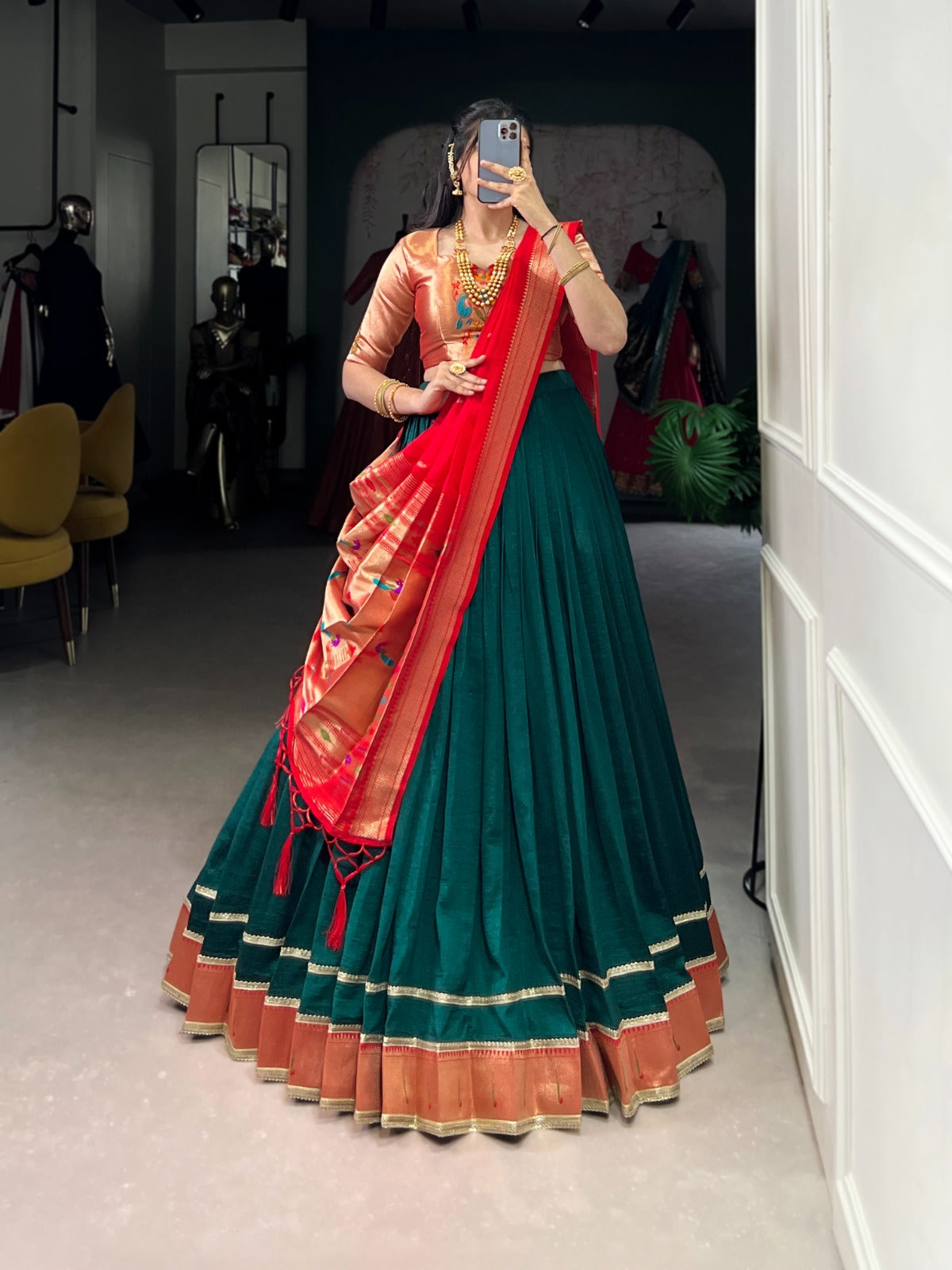 Wedding wear Green Paithani Silk Lehenga Choli