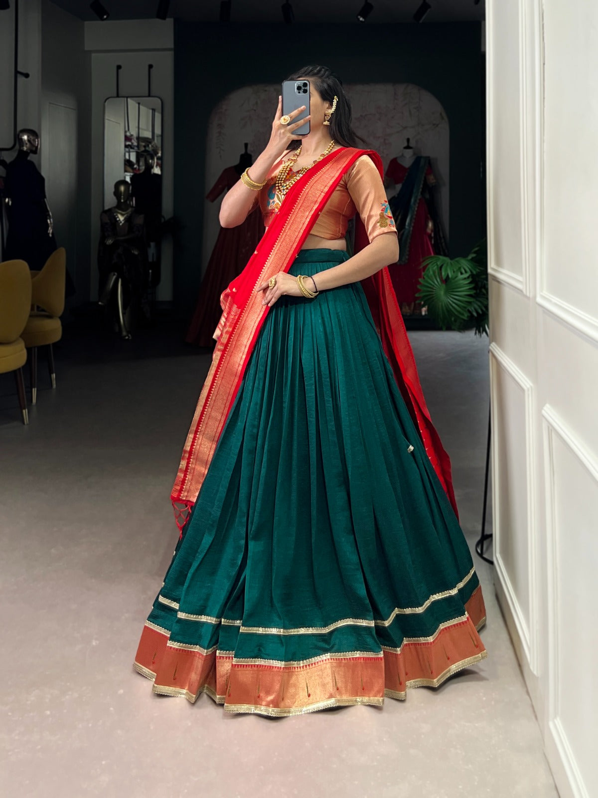 Wedding wear Green Paithani Silk Lehenga Choli