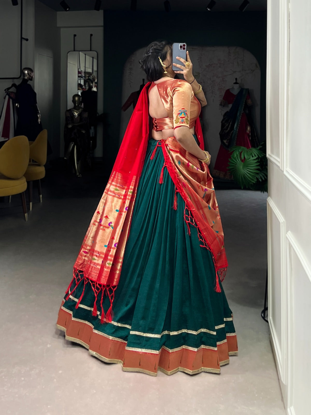 Wedding wear Green Paithani Silk Lehenga Choli