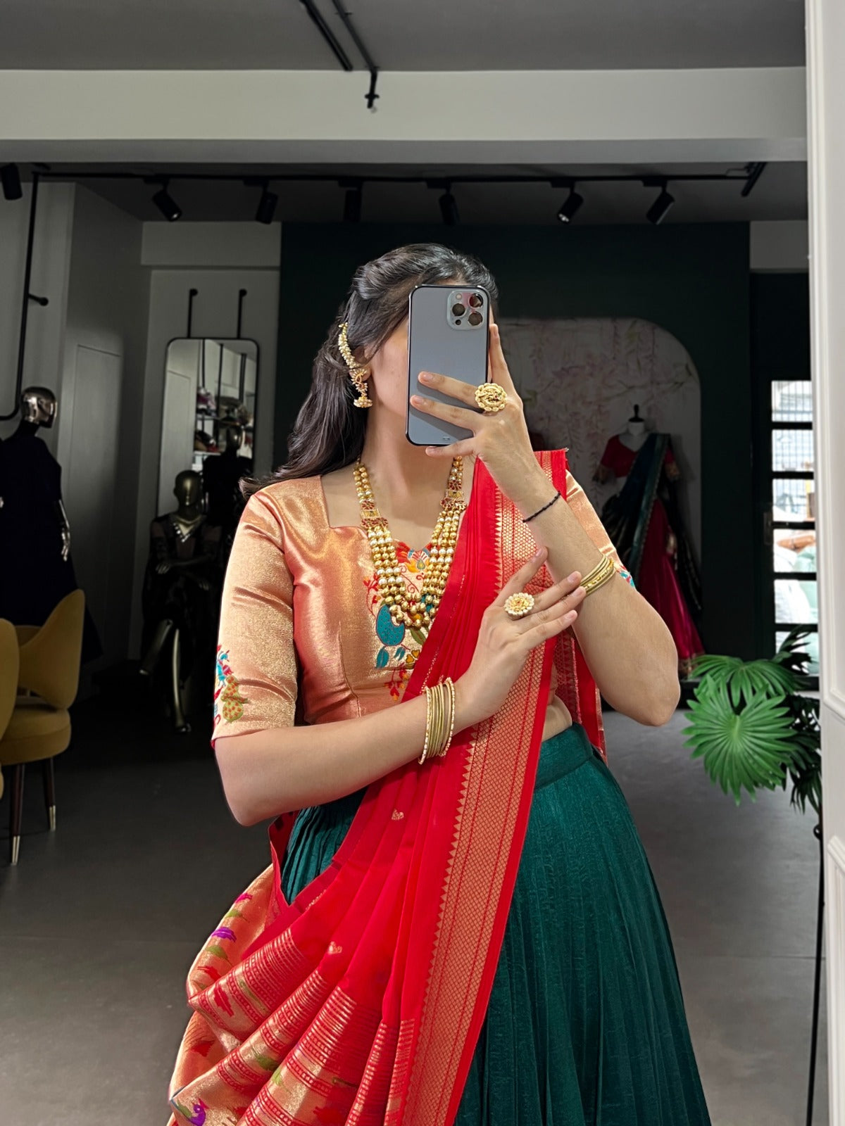 Wedding wear Green Paithani Silk Lehenga Choli