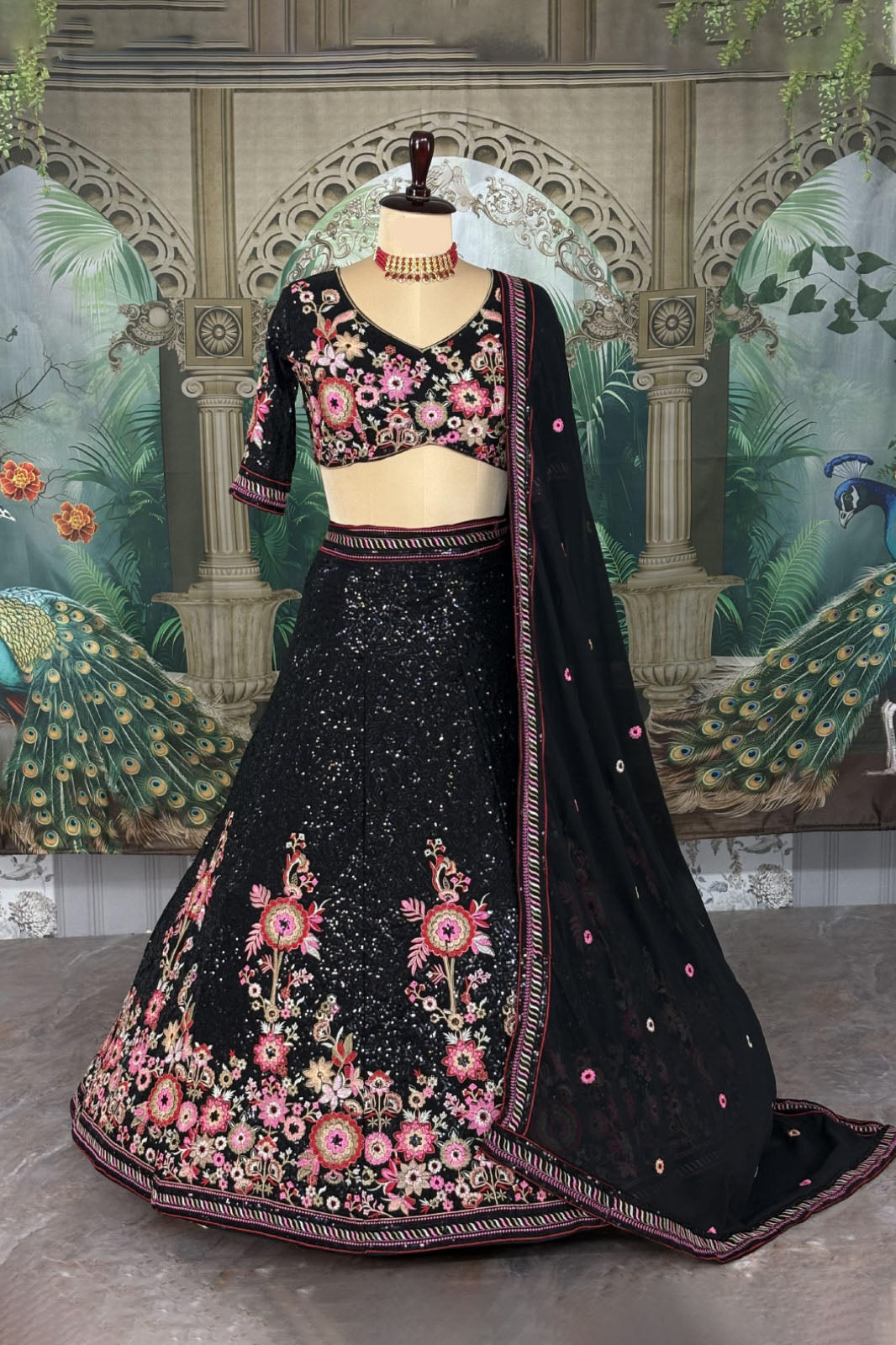 Discover stunning lehenga design in Faux Georgette with 4-meter flare. Semi-stitched wedding lehenga choli for women & girls at the best lehenga price.