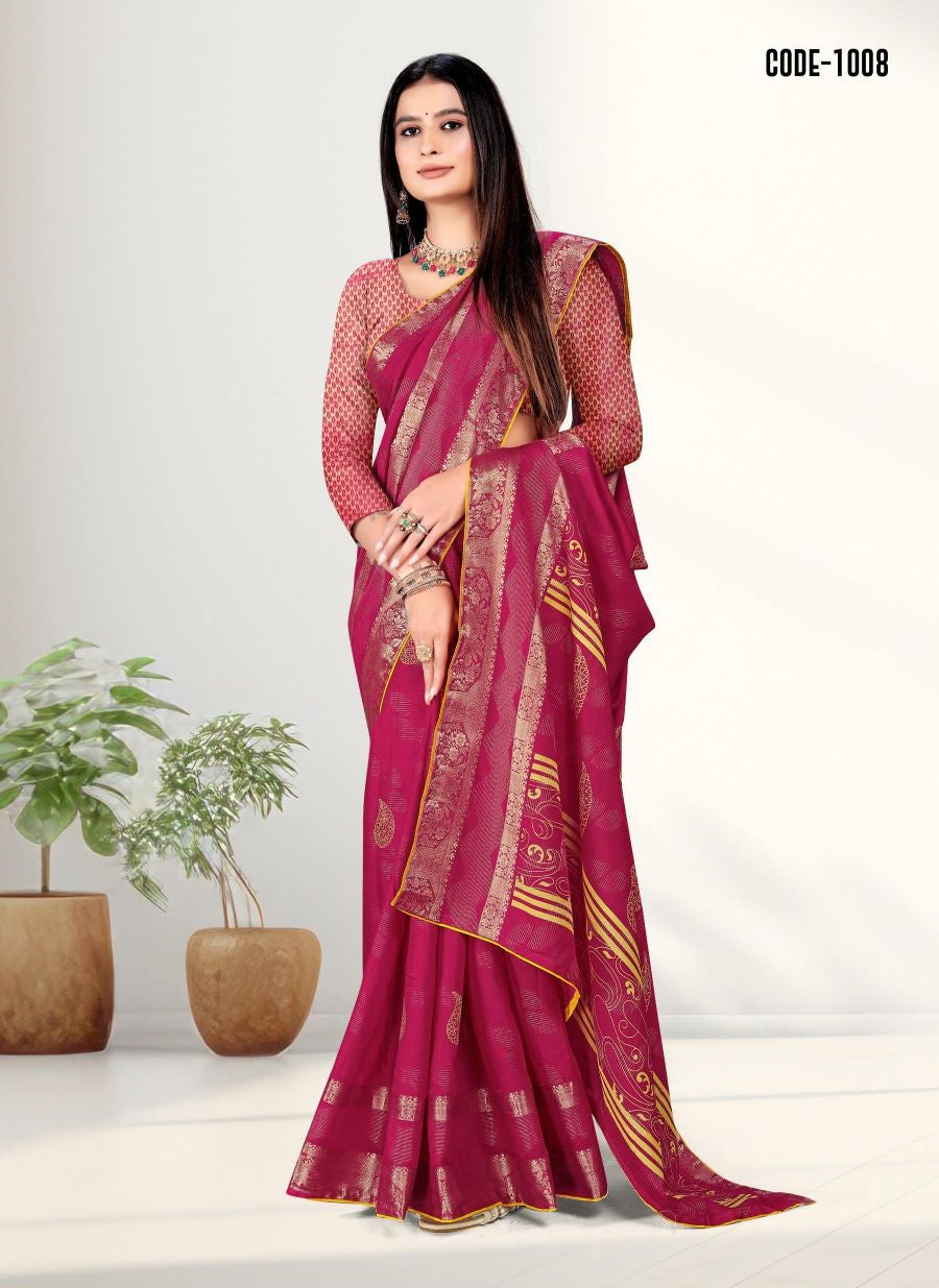 Pink color Zari Weaving Jacquard border Viscose saree with blouse for women - 13526