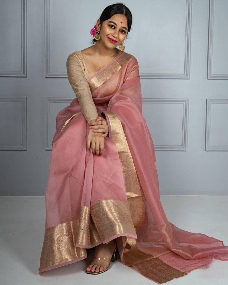 Organza jacquard woven soft & light weight saree