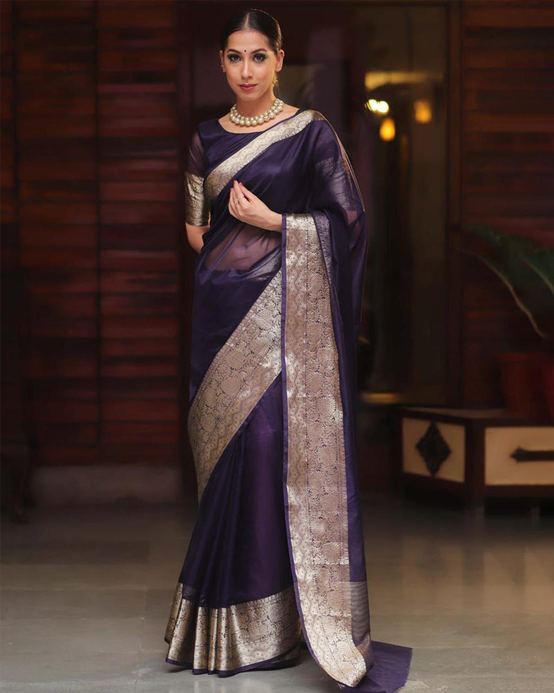 Organza jacquard woven soft & light weight saree