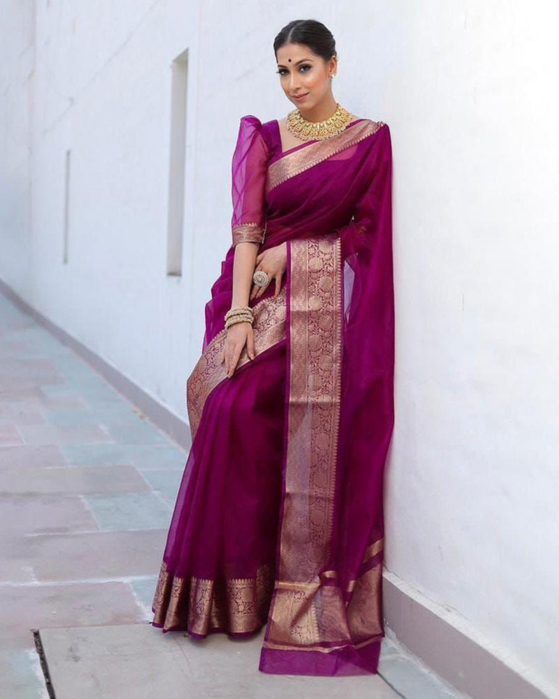 Organza jacquard woven soft & light weight saree
