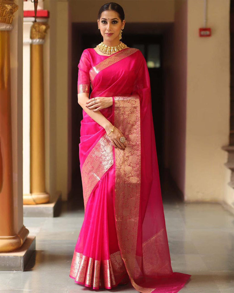 Organza jacquard woven soft & light weight saree
