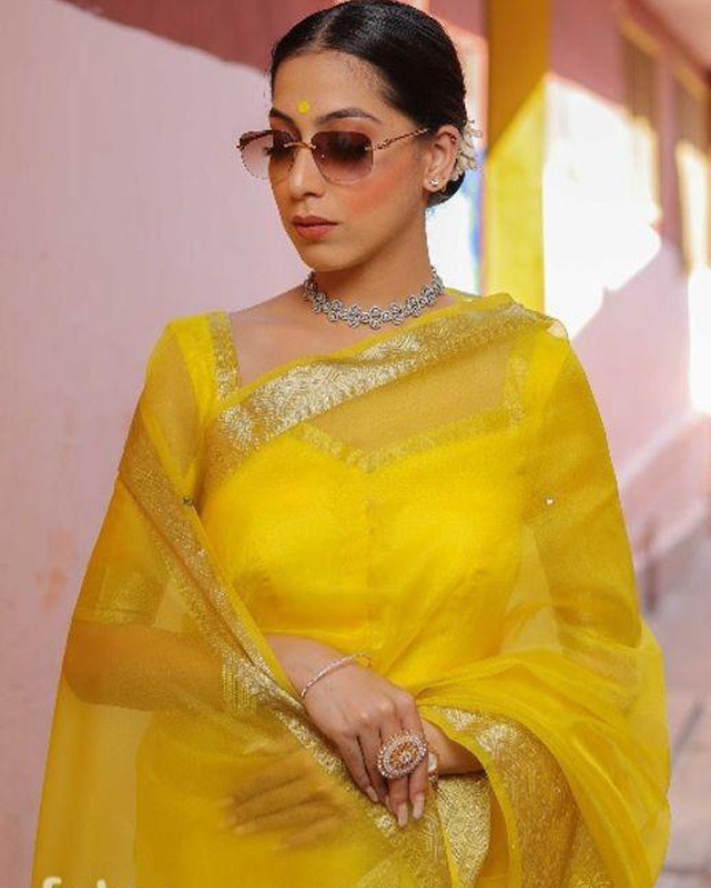 Organza jacquard woven soft & light weight saree