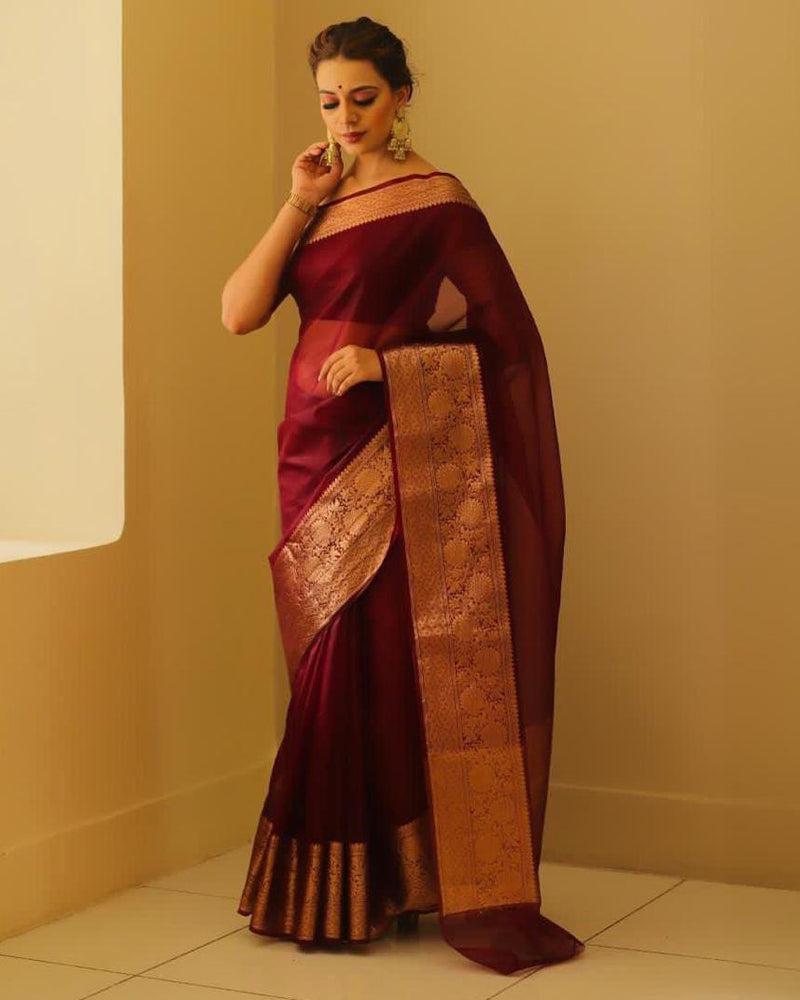 Organza jacquard woven soft & light weight saree