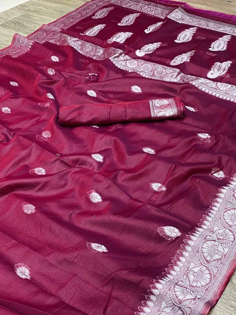 Purple soft Linen cotton woven saree