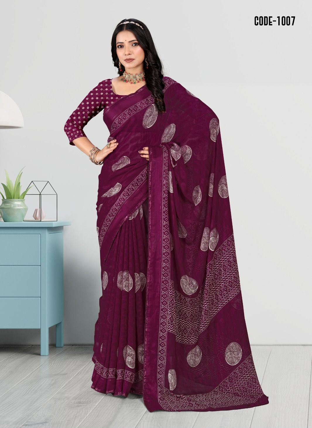 Purple color Jacquard Butta Woven Georgette saree with blouse for women - 13965
