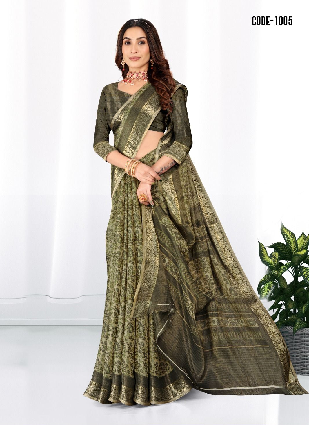 Green color Zari weaves Jacquard border Moda zari silk saree with blouse for women - 13990