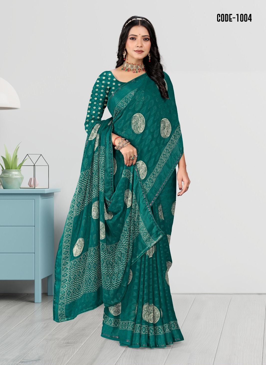 Aqua Blue color Jacquard Butta Woven Georgette saree with blouse for women - 13962