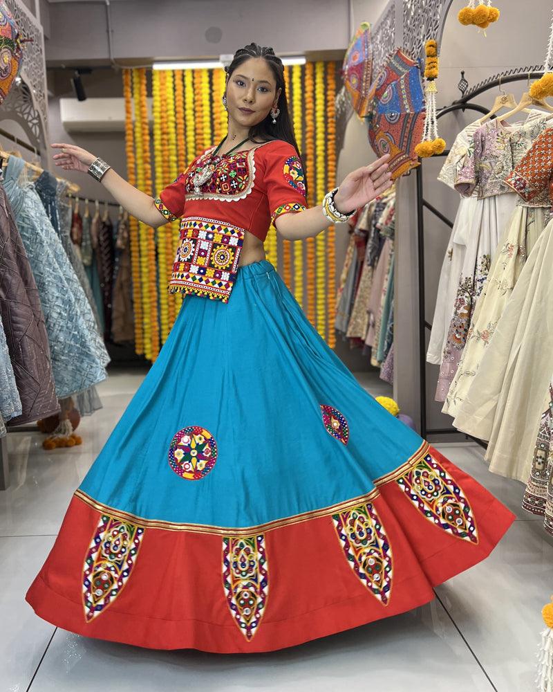 Red Roman Silk Navratri chaniya choli for Raas Garba - FEALDEAL