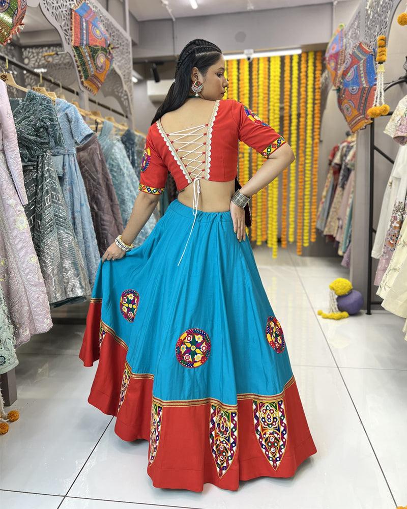 Red Roman Silk Navratri chaniya choli for Raas Garba - FEALDEAL