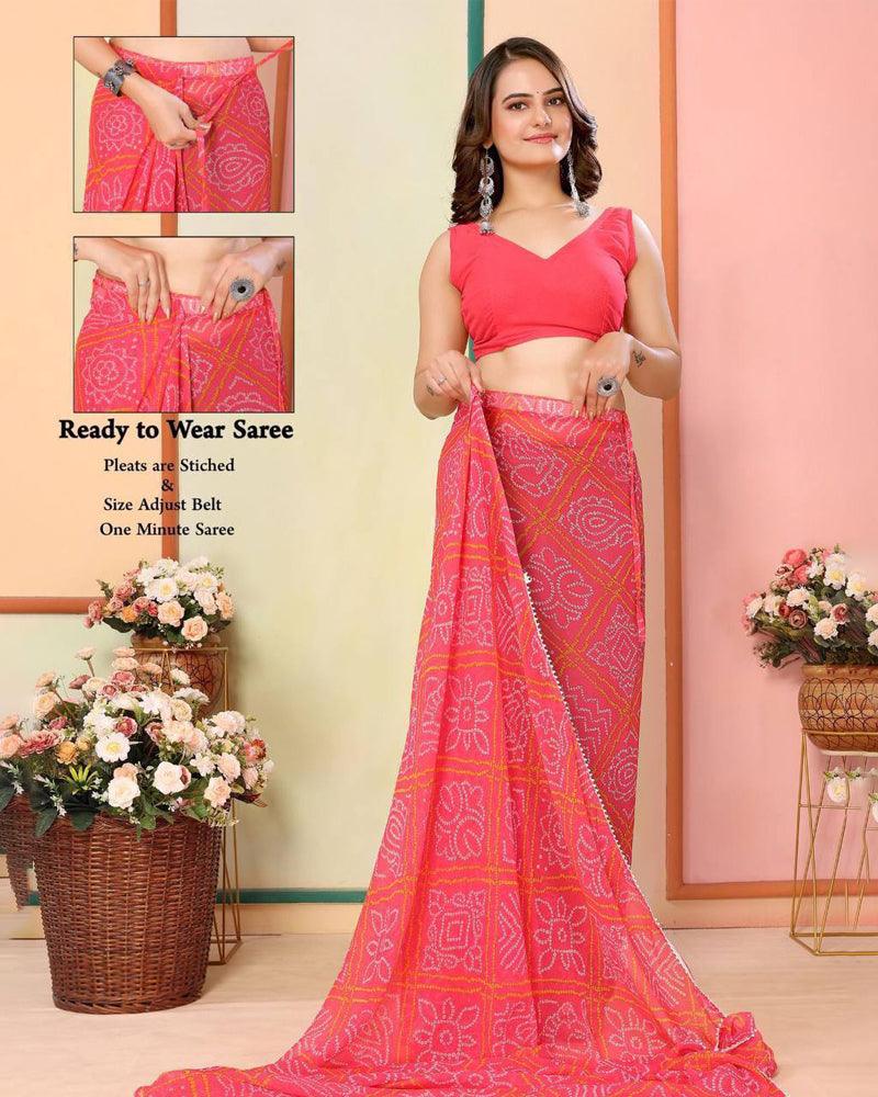 3 Best color of Bandhani print Georgette one minute ready to wear saree