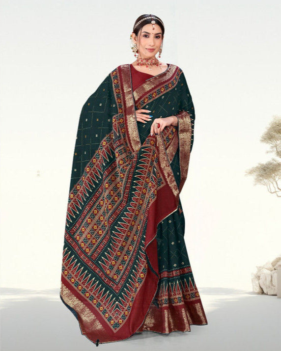 Blue color Latest Zari Weaving Jacquard border Soft Cotton saree with blouse for women - 14330