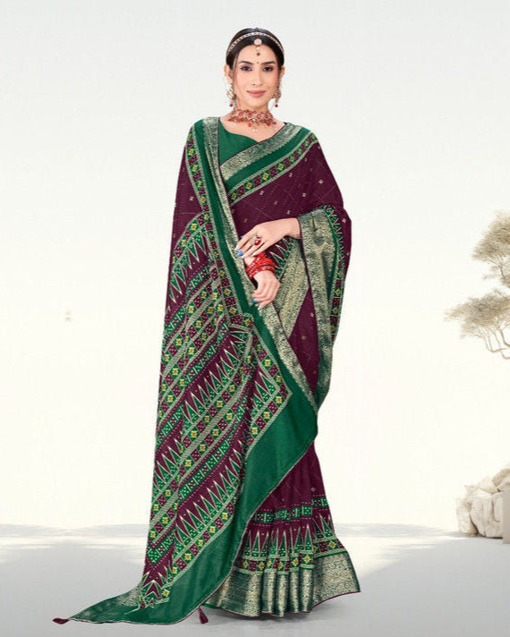 Purple color Latest Zari Weaving Jacquard border Soft Cotton saree with blouse for women - 14331