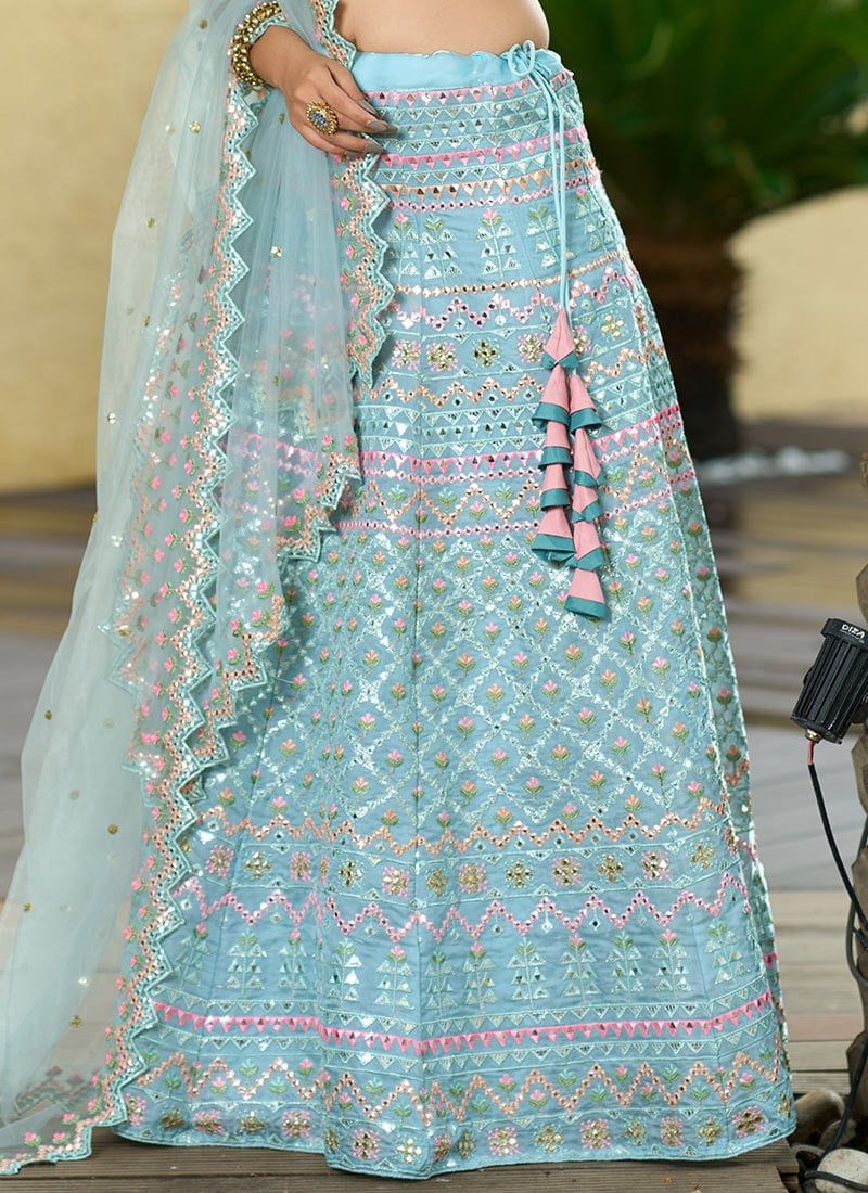 Sea green Organza silk wedding lehenga choli