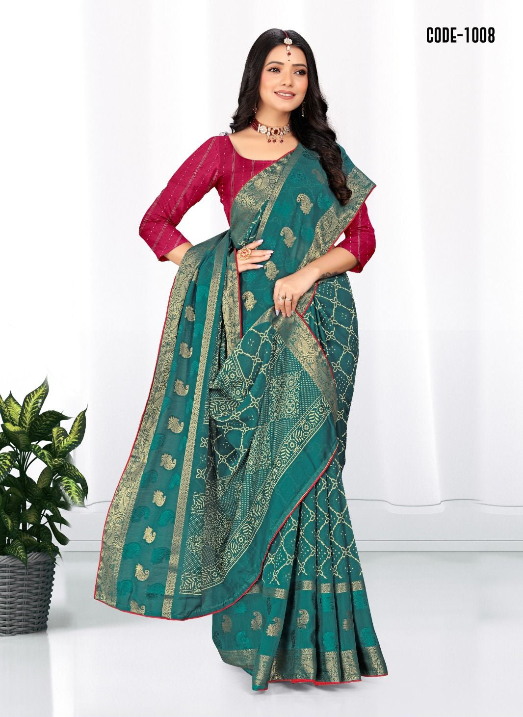Teal Blue color Soft cotton Jacquard Butta saree with blouse for women - 14051
