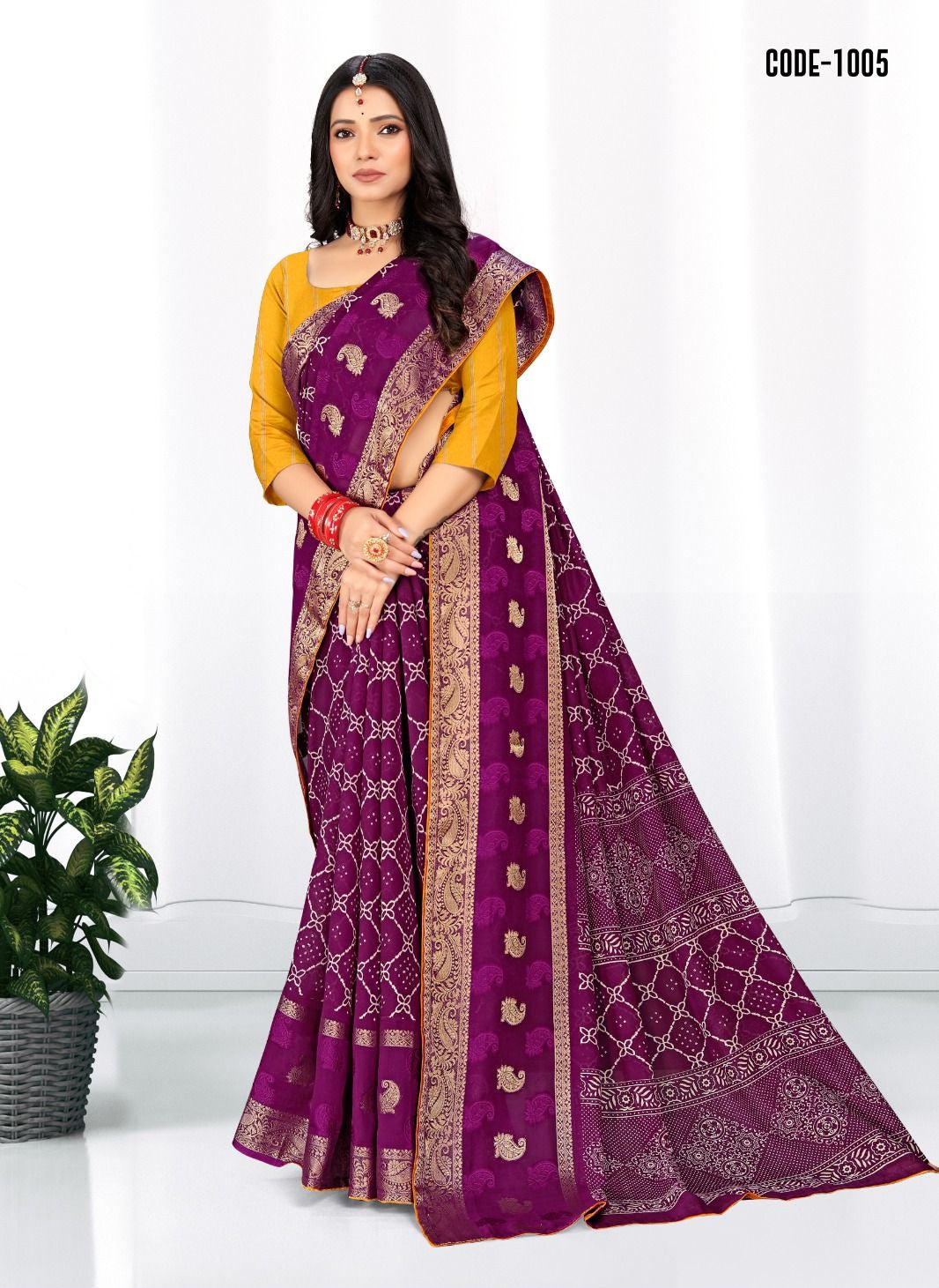 Purple color Soft cotton Jacquard Butta saree with blouse for women - 14048