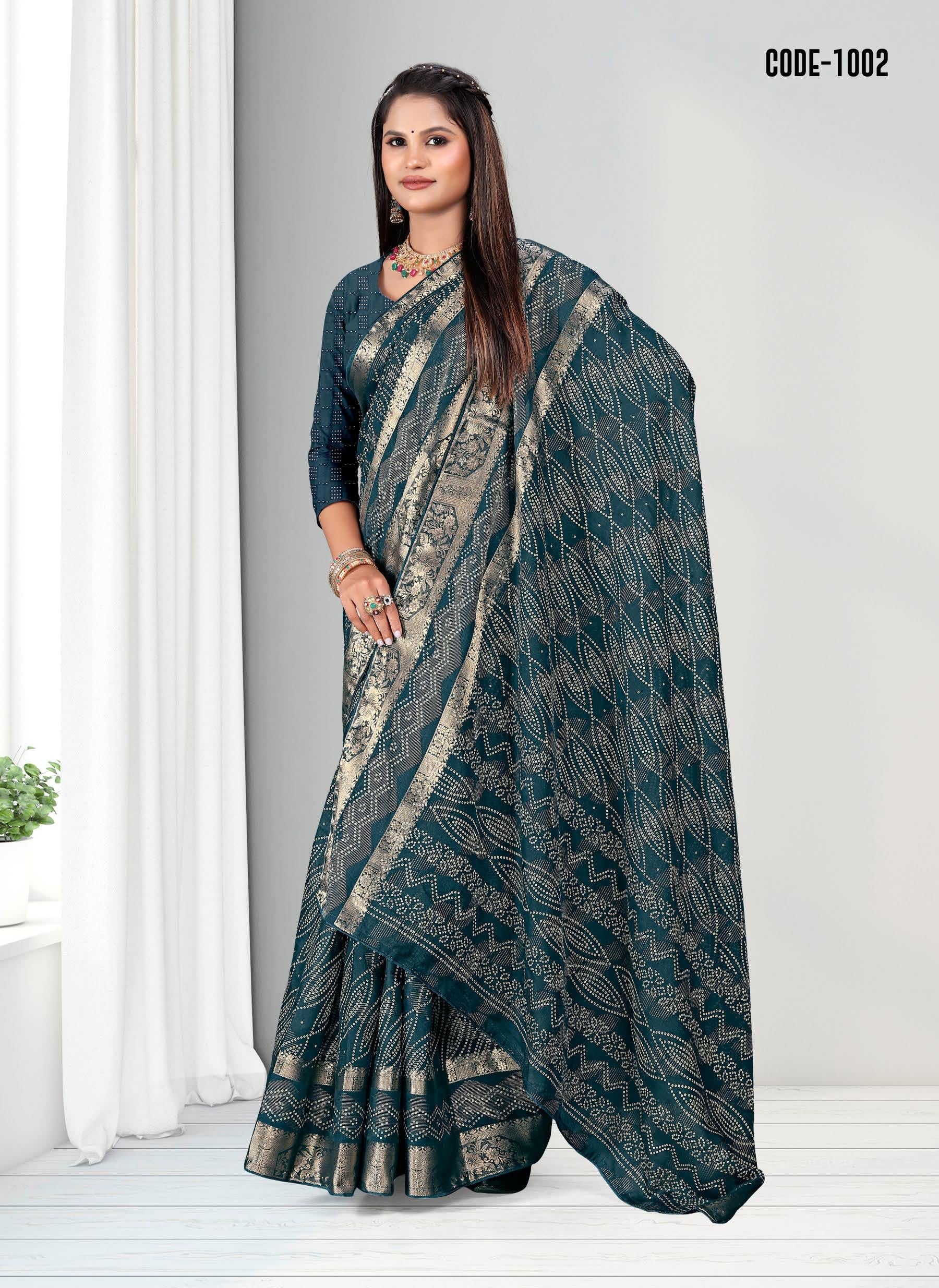 Blue color Zari Weaving Jacquard border Viscose saree with blouse for women - 13514