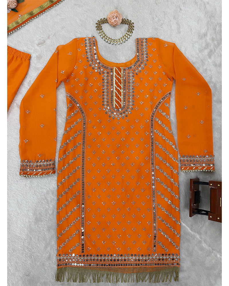 Orange Faux Georgette sequins embroidery readymade Sharara suit
