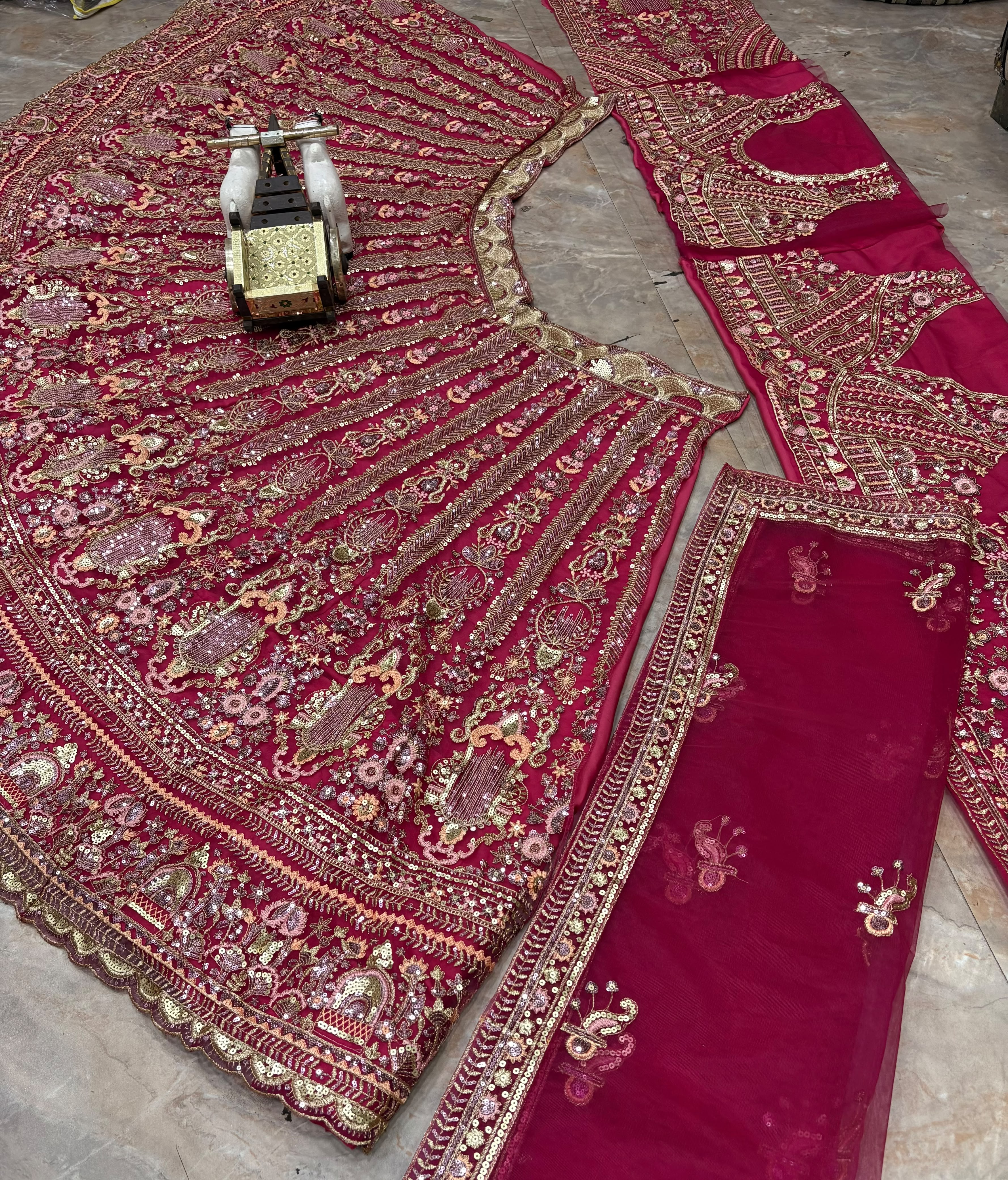 Girls lehenga choli with matching Butterfly Net dupatta