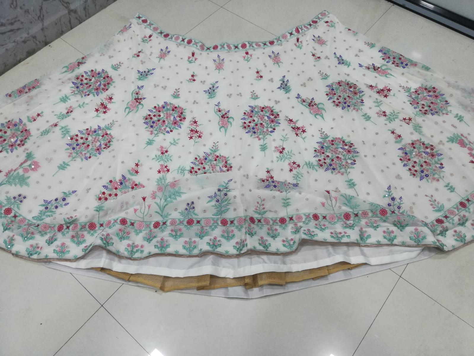 Cream color georgette embroidery lehenga choli