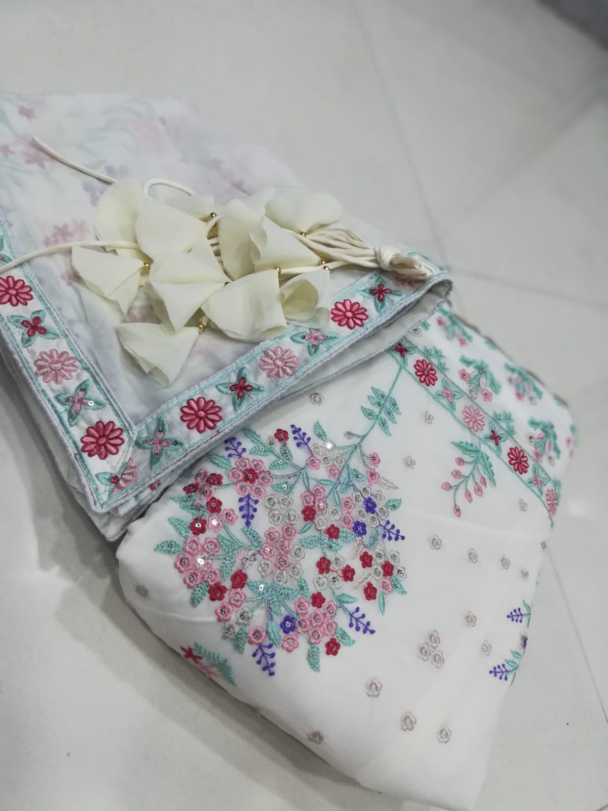 Cream color georgette embroidery lehenga choli