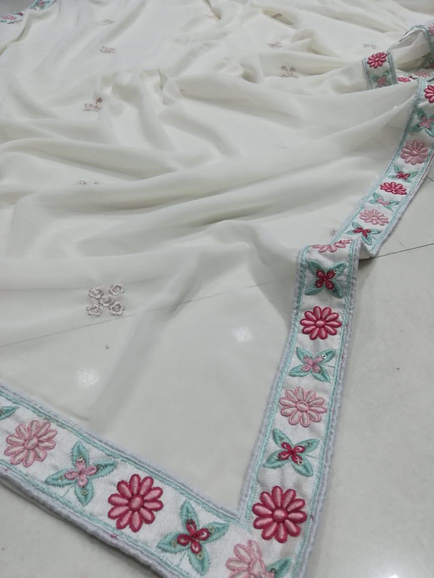 Cream color georgette embroidery lehenga choli