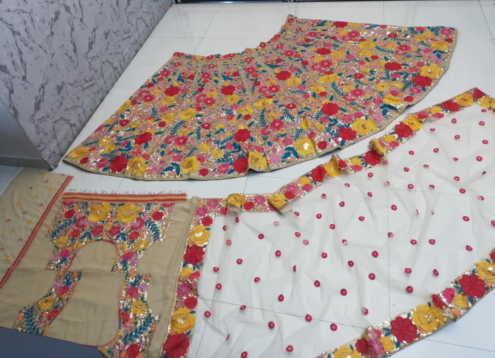 Chikoo Georgette multicolor thread wedding lehenga choli