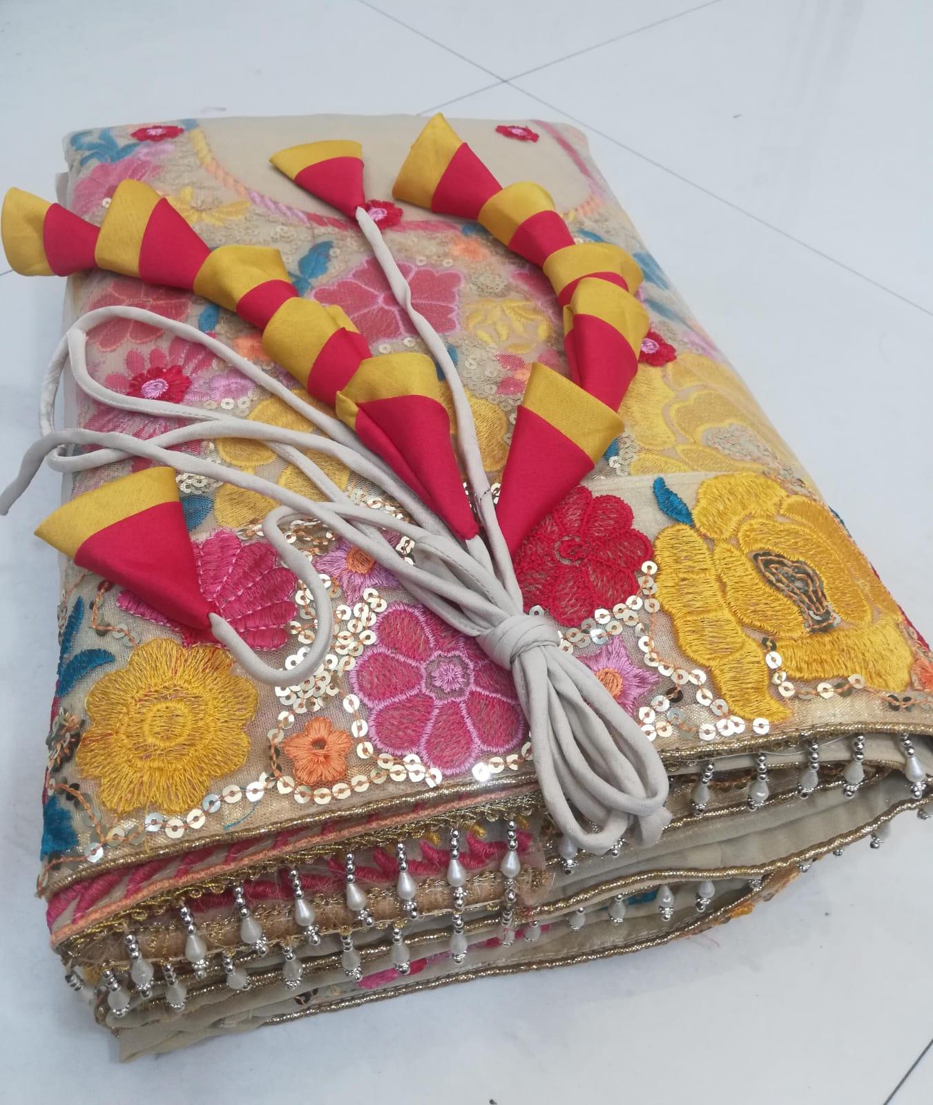 Chikoo Georgette multicolor thread wedding lehenga choli