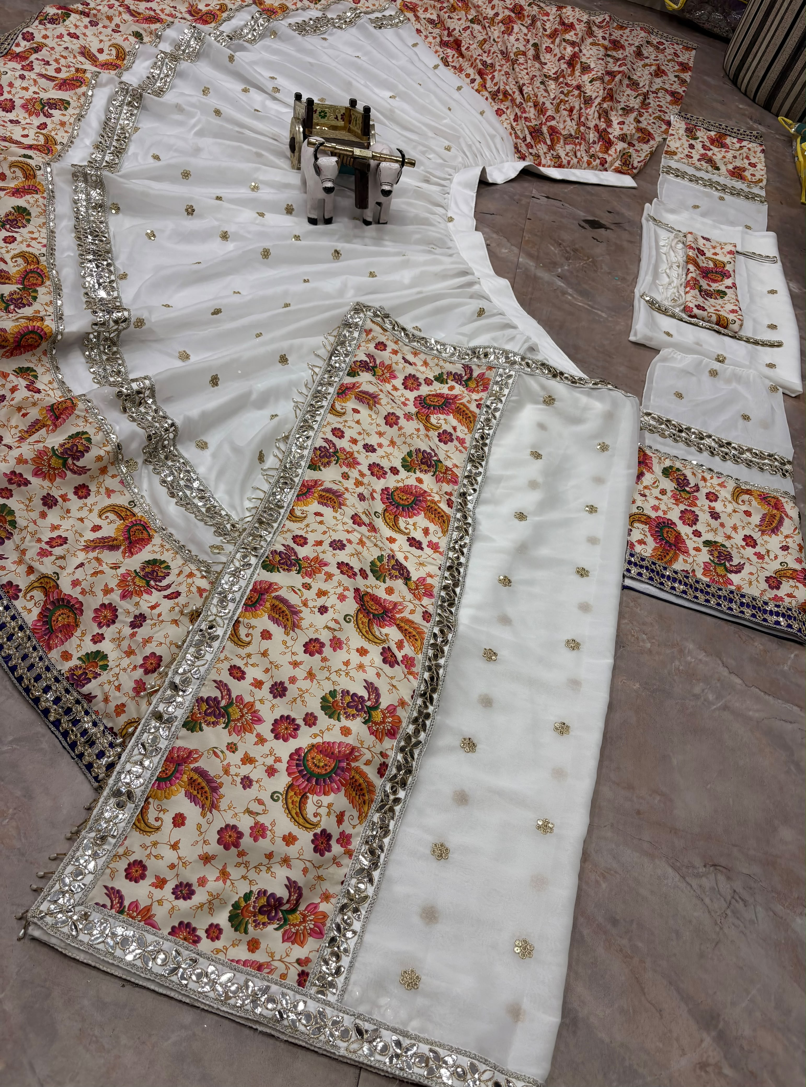 Semi-stitched wedding lehenga with Canvas Patta and tussles