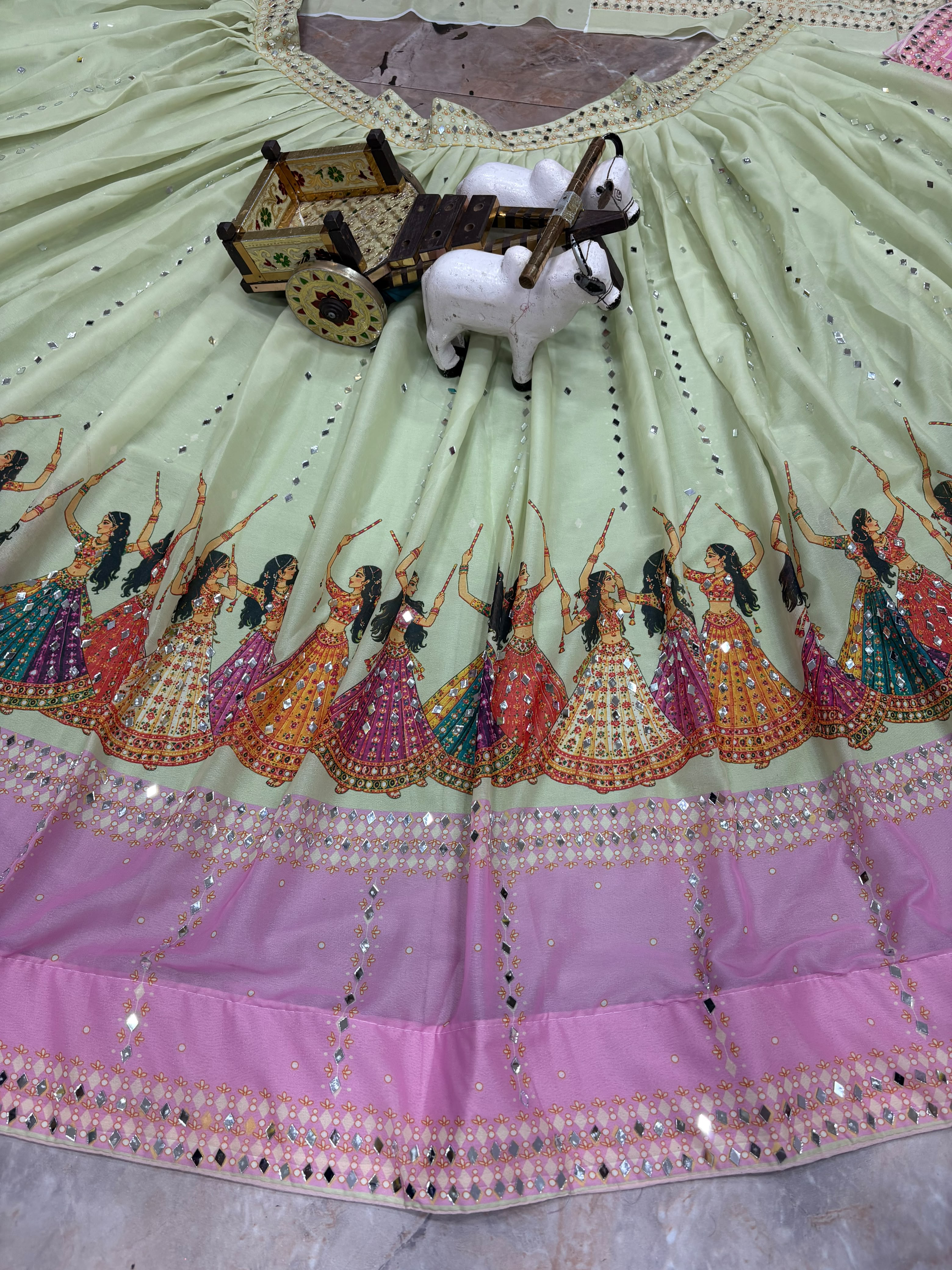 Garba lehenga choli with Digital Print and Real Mirror Work