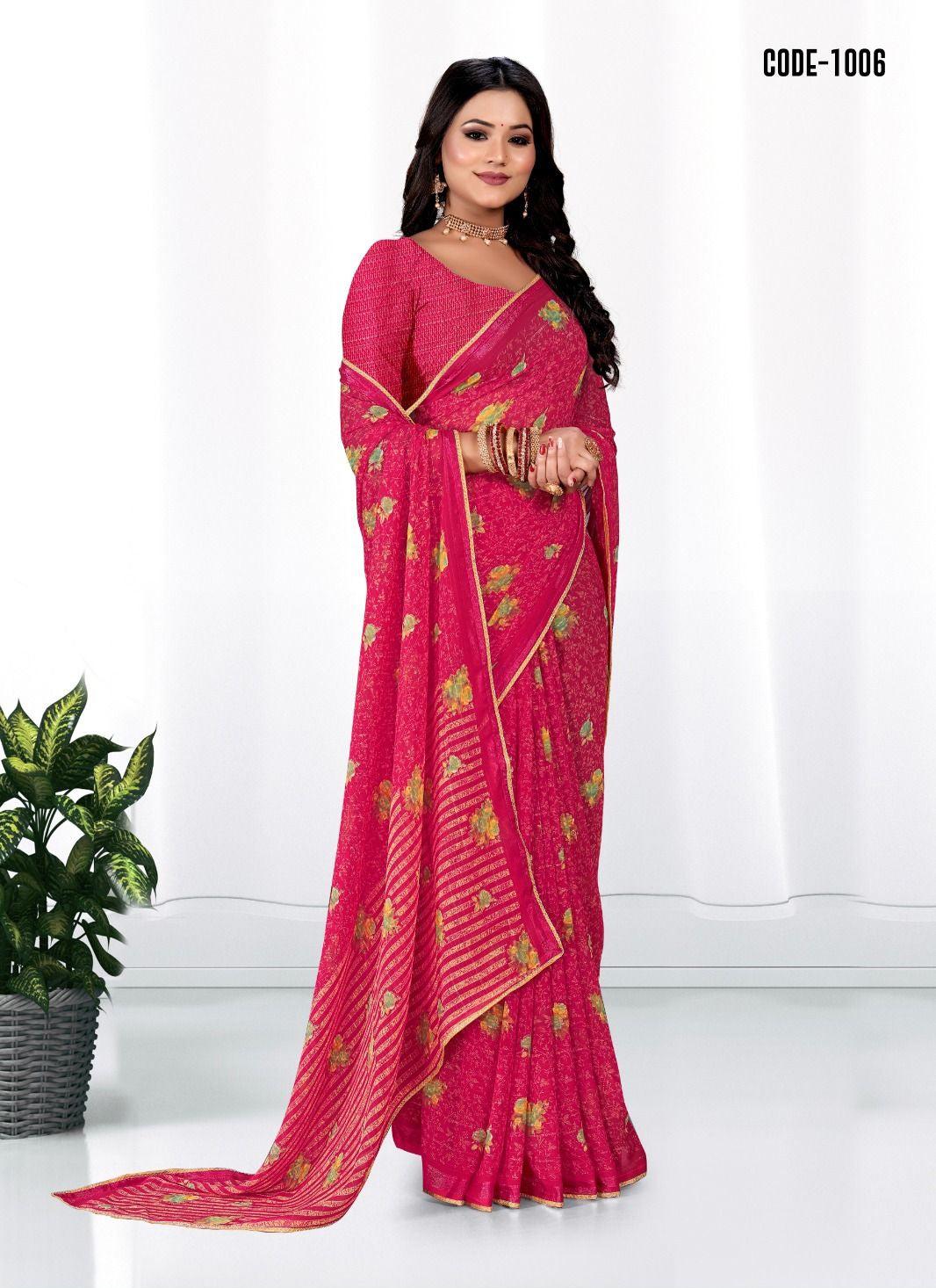 Pink color Woven Zari border Georgette saree with blouse for women - 13840