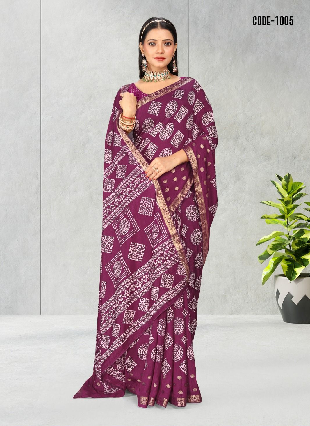 Purple color Geometric Print Jacquard border Dola Silk saree with blouse for women - 14575