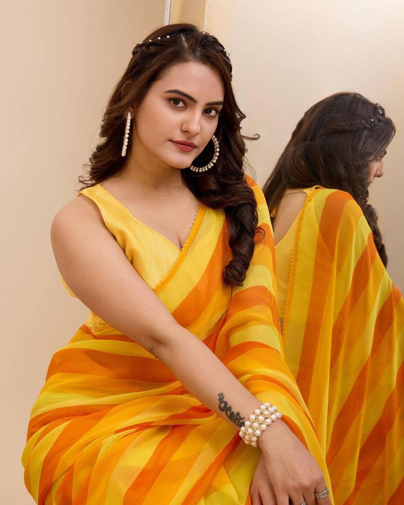 Yellow Georgette one minute ready to wear saree