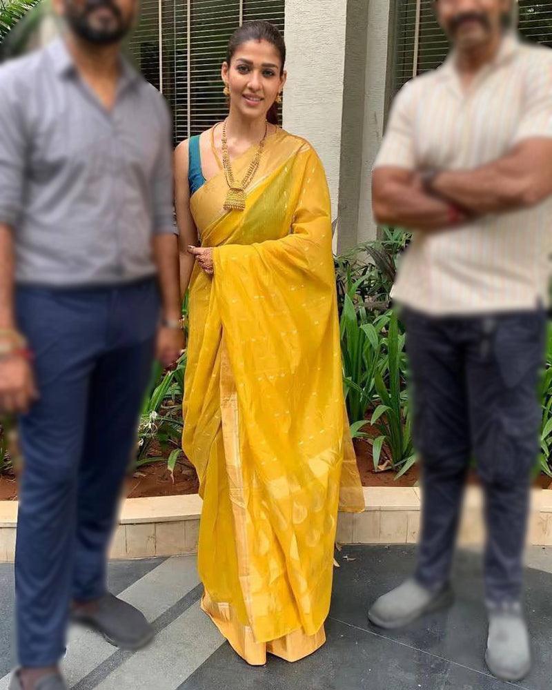 Yellow soft Linen cotton woven saree