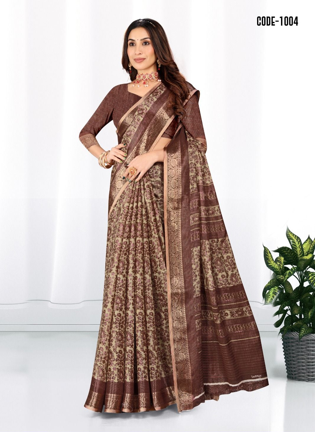 Brown color Zari weaves Jacquard border Moda zari silk saree with blouse for women - 13989