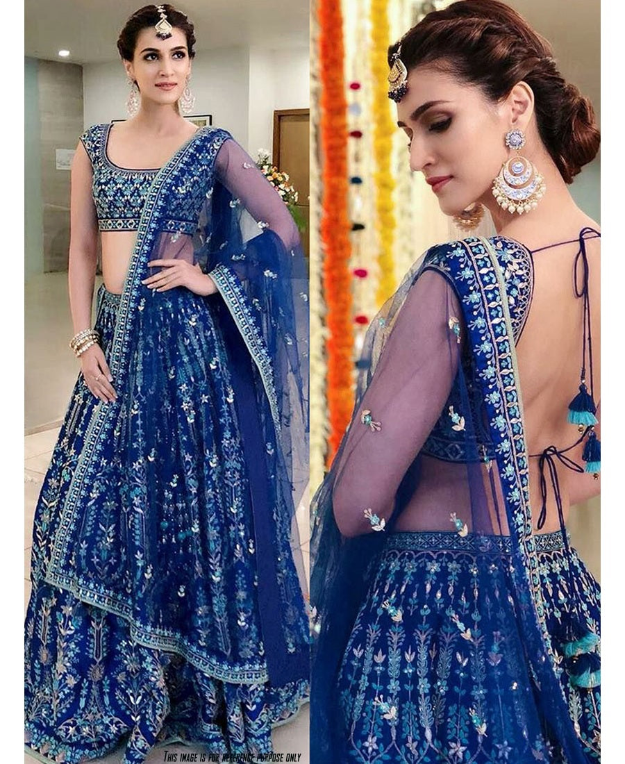 Kriti sanon blue taffeta silk thread work lehenga choli