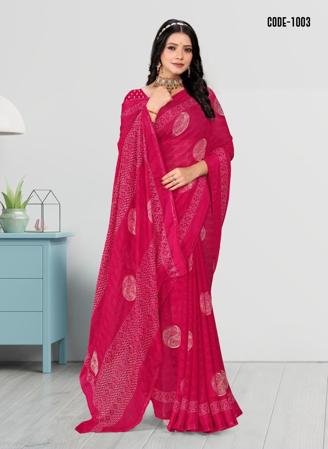 Pink color Jacquard Butta Woven Georgette saree with blouse for women - 13961