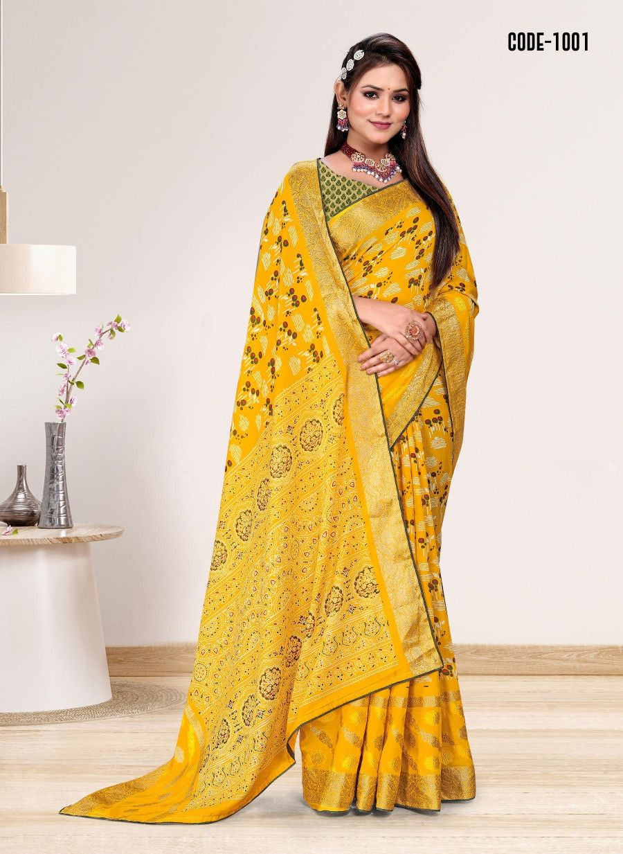 Yellow color Jacquard Butta Soft cotton saree with blouse for women - 14036