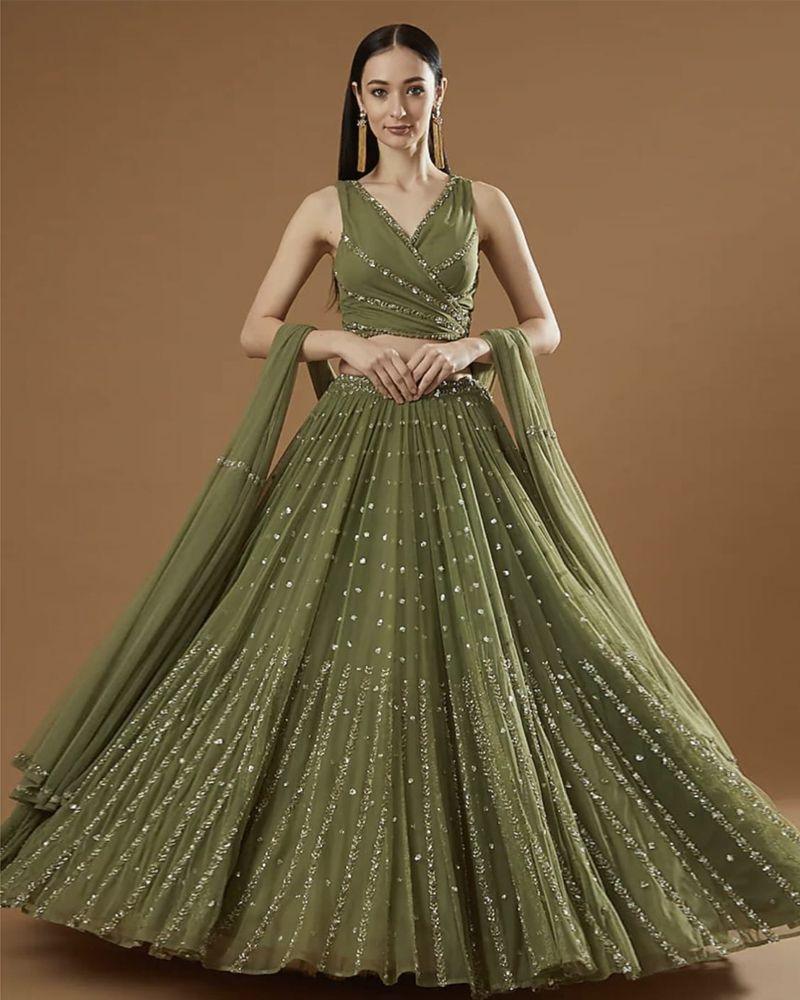 Indian Designer Green Lehnga Choli Dupatta Wedding wear Traditional Skirt Top Ethnic Dress Custom high quality measure Lehenga for Women & Girls Lenga 5