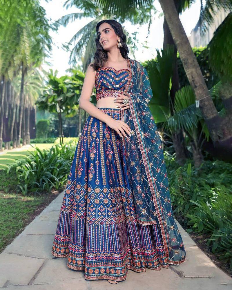 choli lehenga dress Blue color chinon silk designer embroidery lehenga choli