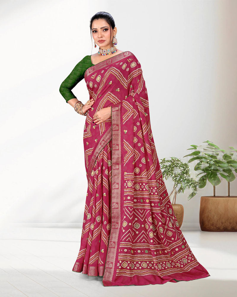 Pink color Zari Weaving Jacquard border Viscose saree with blouse for women - 13510