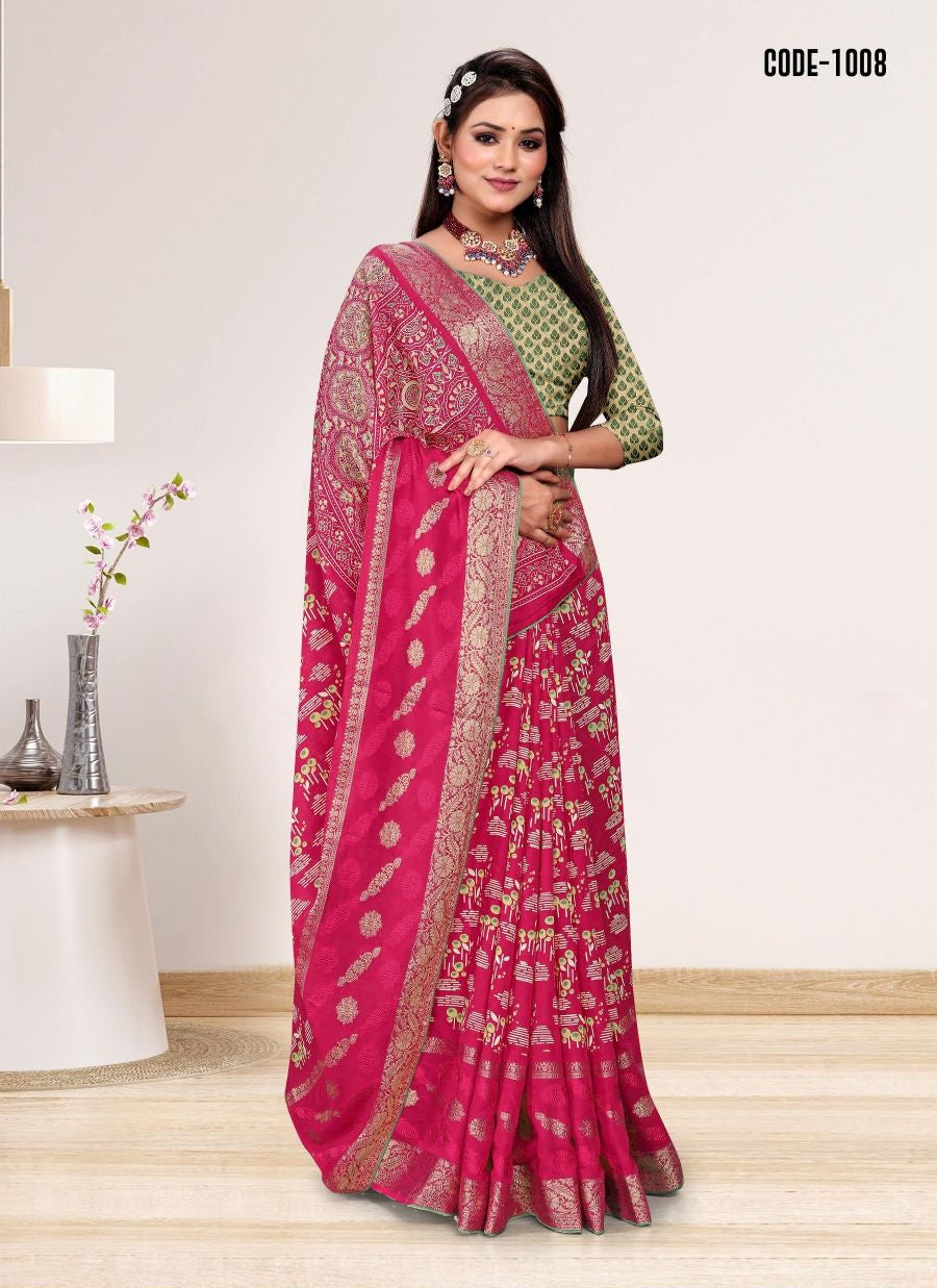 Pink color Jacquard Butta Soft cotton saree with blouse for women - 14043